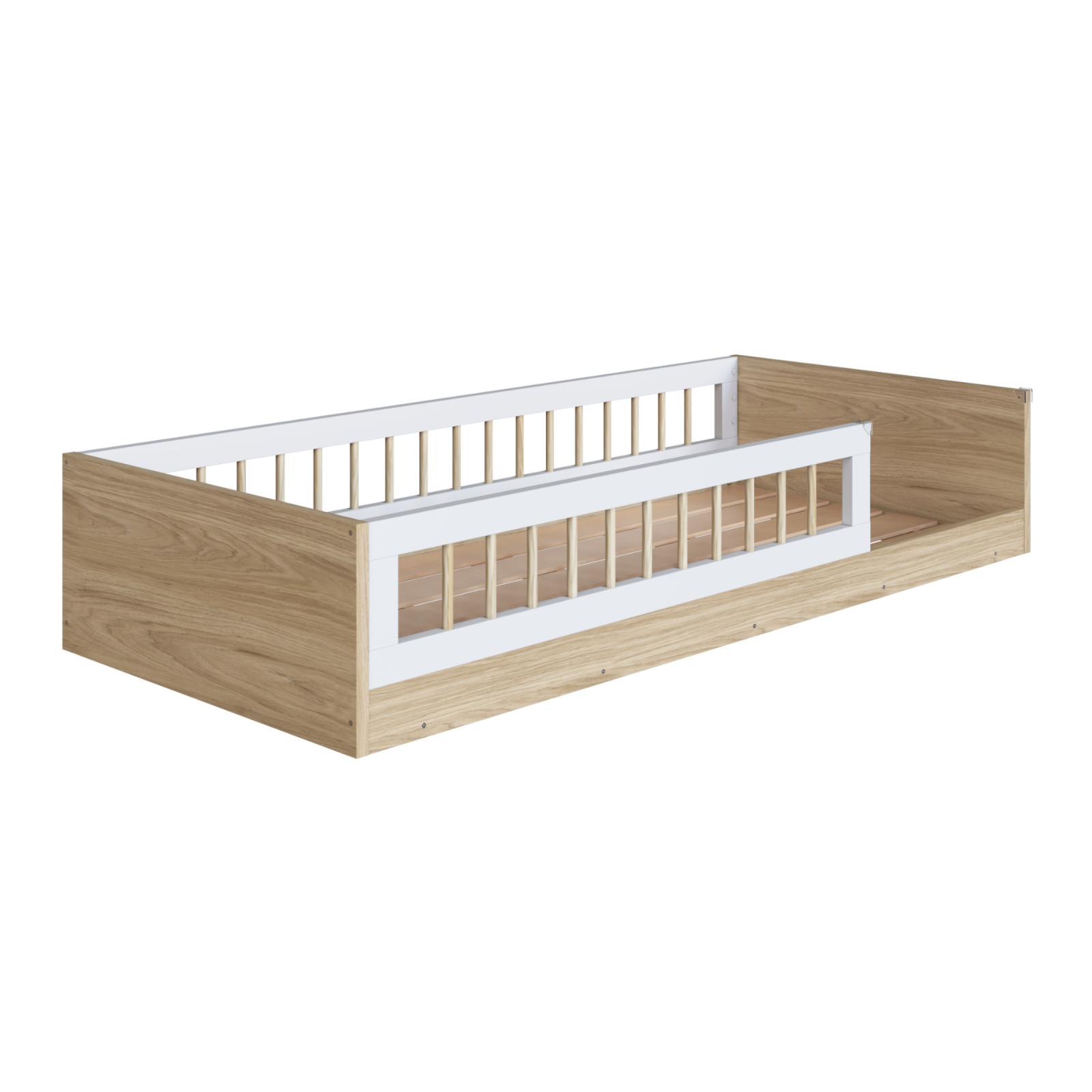 Cama infantil Montessoriana de Solteiro Linha Affetto cor Aveiro OAK com Branco