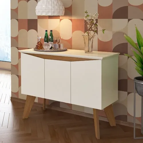 Aparador Balcão Buffet 3 Portas Oásis Off White/cinamomo