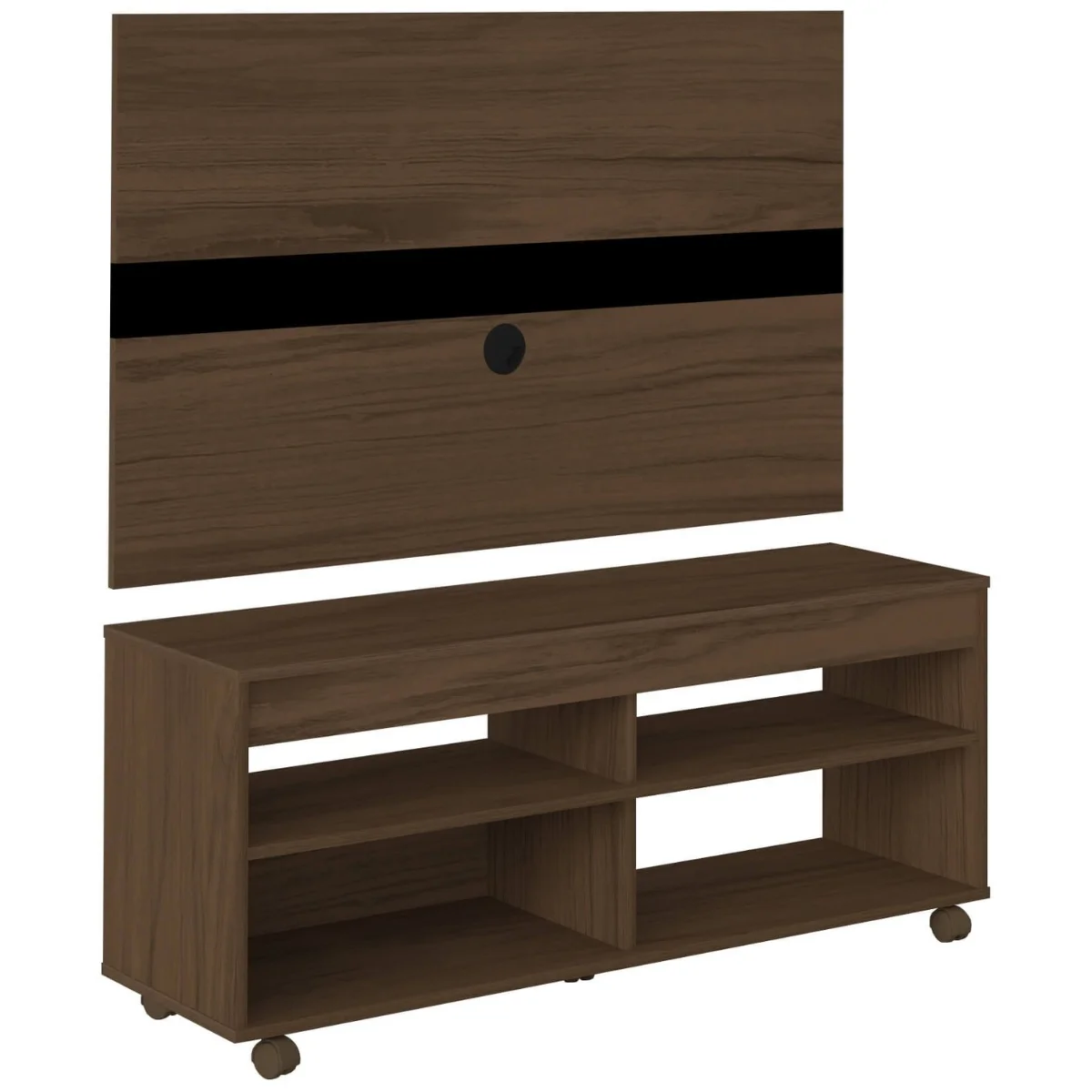 Rack com Painel Cross Para Tv 47" c/ Nichos e Prateleiras Amêndoa / Preto